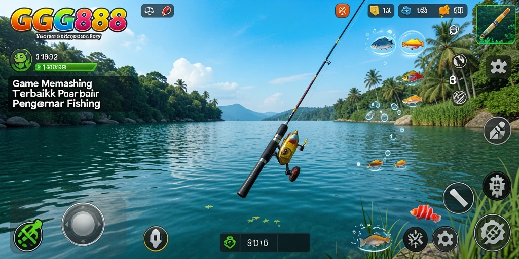 Screenshot gameplay GGG888 menunjukkan aksi memancing yang seru.
