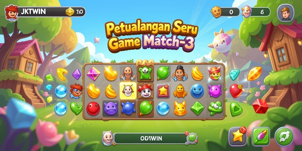 Screenshot JKTWIN menampilkan gameplay seru saat mencocokkan permata.