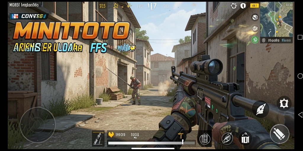 Screenshot menunjukkan gameplay seru dari MINITOTO dengan aksi tembak menembak.