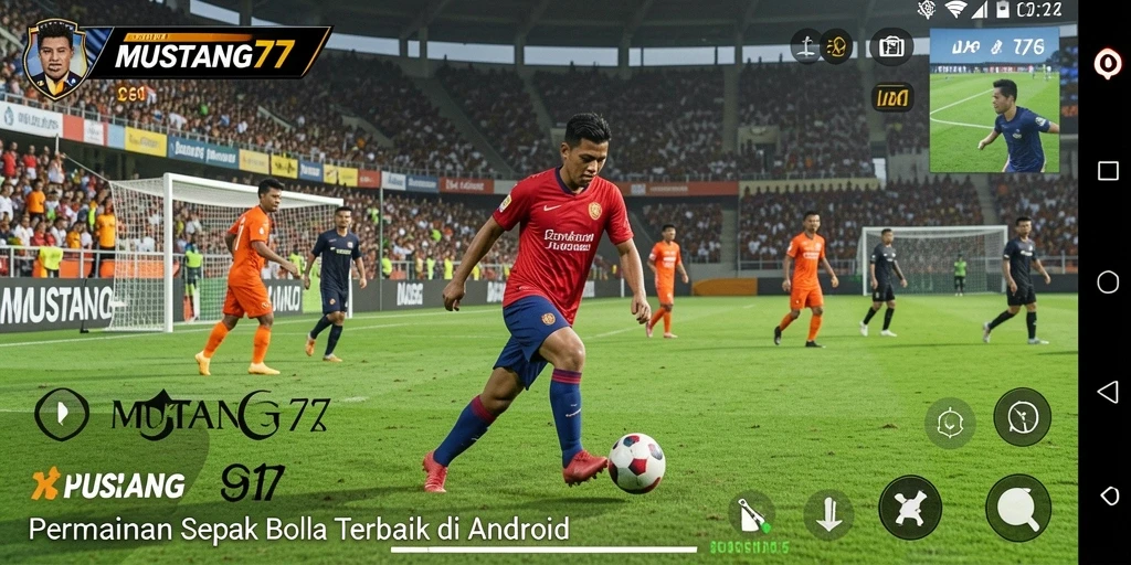 Screenshot gameplay MUSTANG77 menampilkan aksi sepak bola seru.