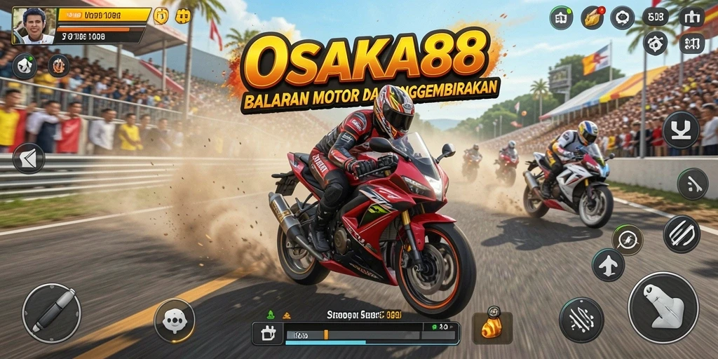 Tampilan gameplay seru di OSAKA88 dengan balapan motor yang menegangkan.