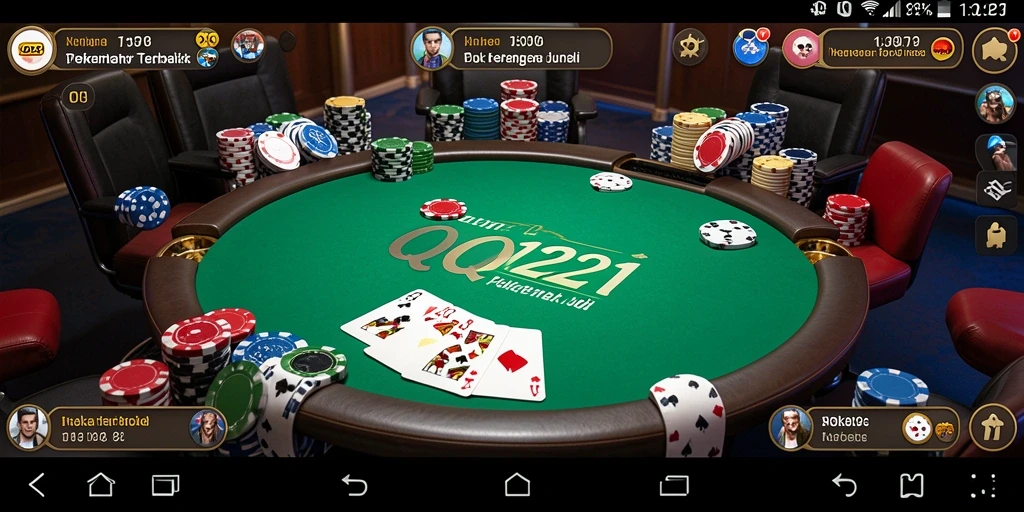 Screenshot gameplay QQ1221 yang menunjukkan aksi Poker yang mendebarkan.