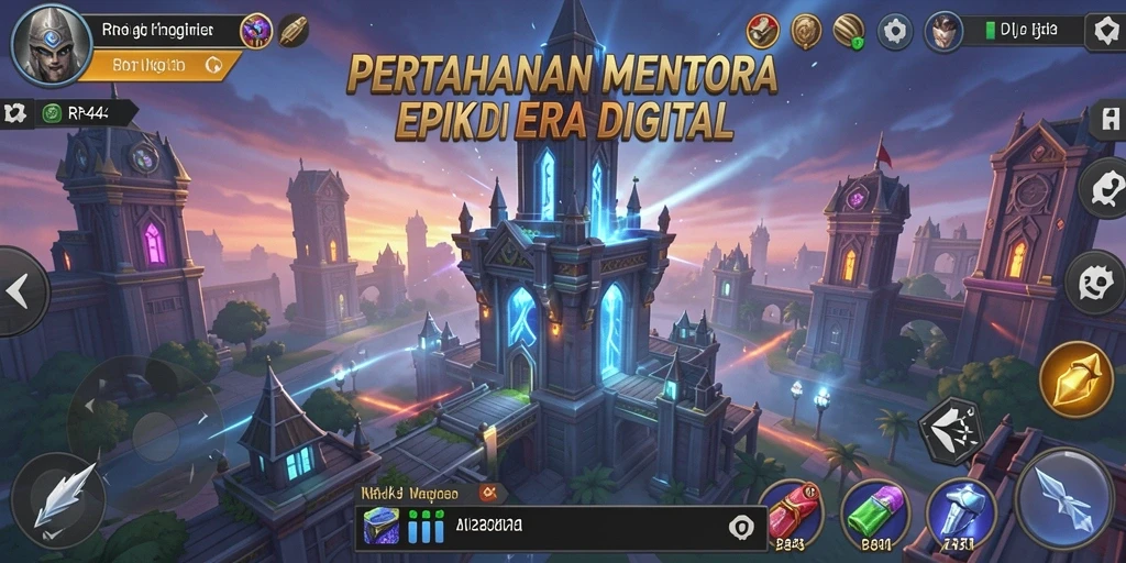 Gameplay intrik Tower Defense yang menanganan strategi pertahanan.