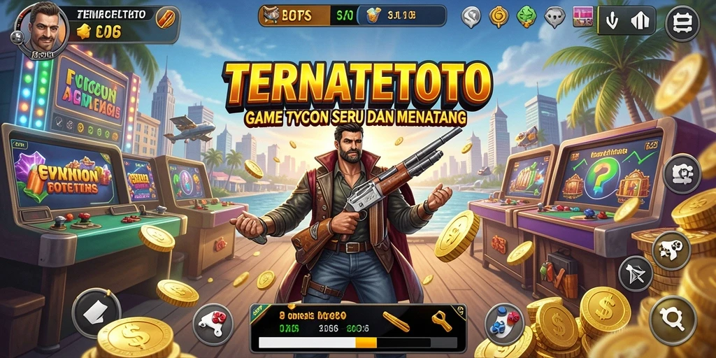 Screenshot gameplay TERNATETOTO yang menunjukkan keramaian bisnis yang dikelola.