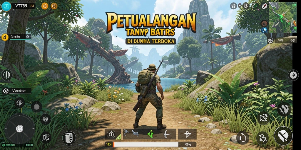Tangkapan layar utama VT789 menampilkan aksi seru di dunia terbuka.